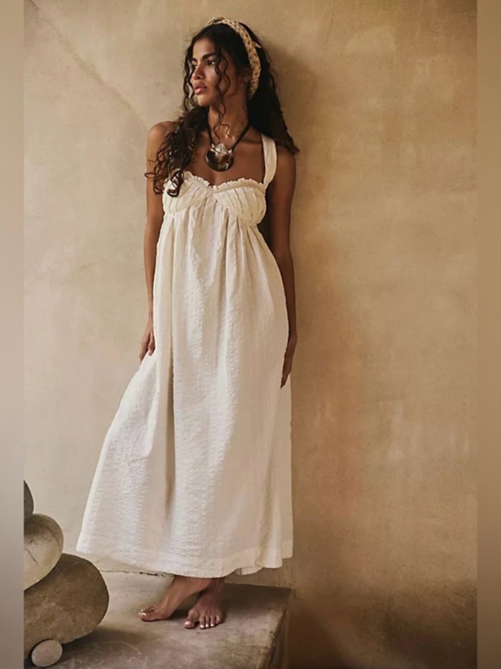 FREE PEOPLE Poppy Midi Dress in color Coconut Milk. Size Large